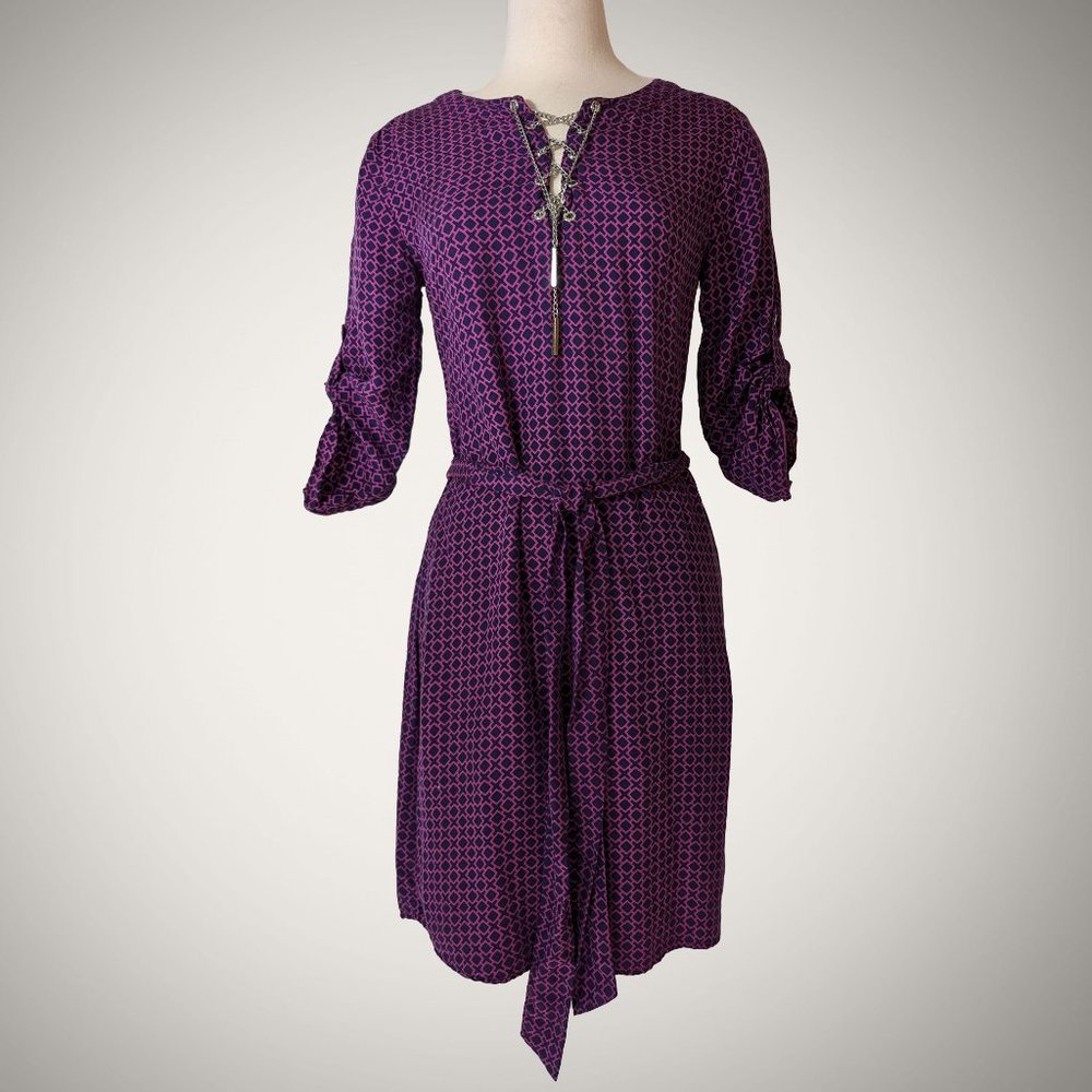 Michael Kors purple pattern chain lace-up dress